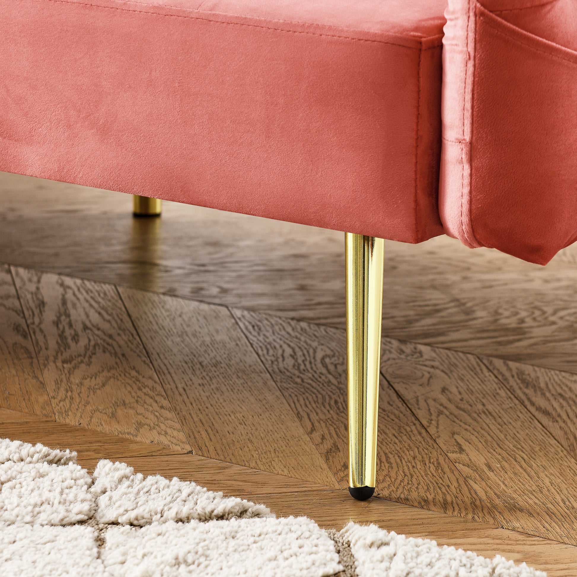 78" Italian Velvet Futon Sofa Bed, Convertible Sleeper Loveseat Couch With Folded Armrests And Storage Bags For Living Room And Small Space, Pink 280G Velvet Pink Velvet Wood Primary Living Space Medium Soft Tufted Back Modern Rolled Arms Foam Solid Wood