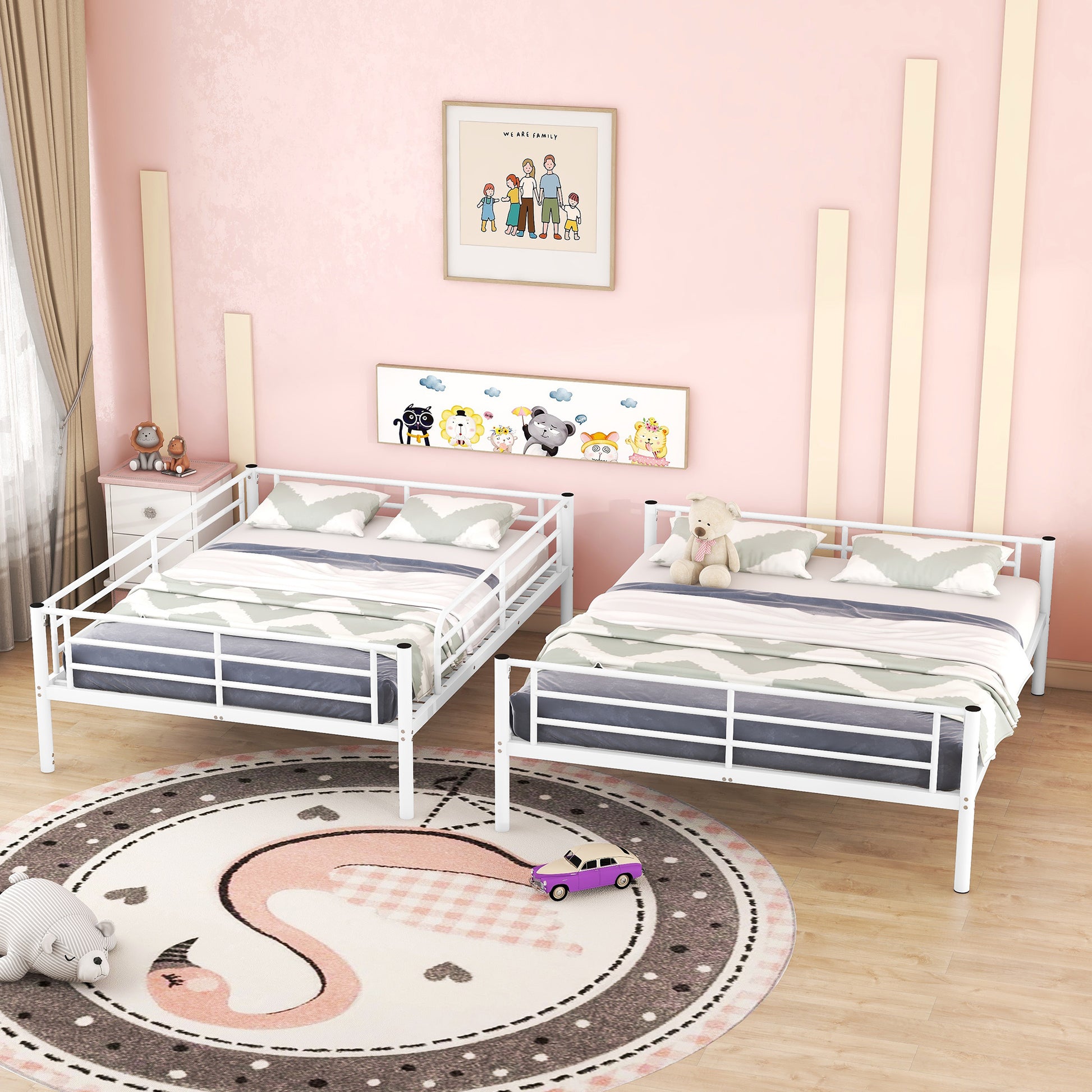 Full Xl Over Queen Metal Bunk Bed, White White Iron