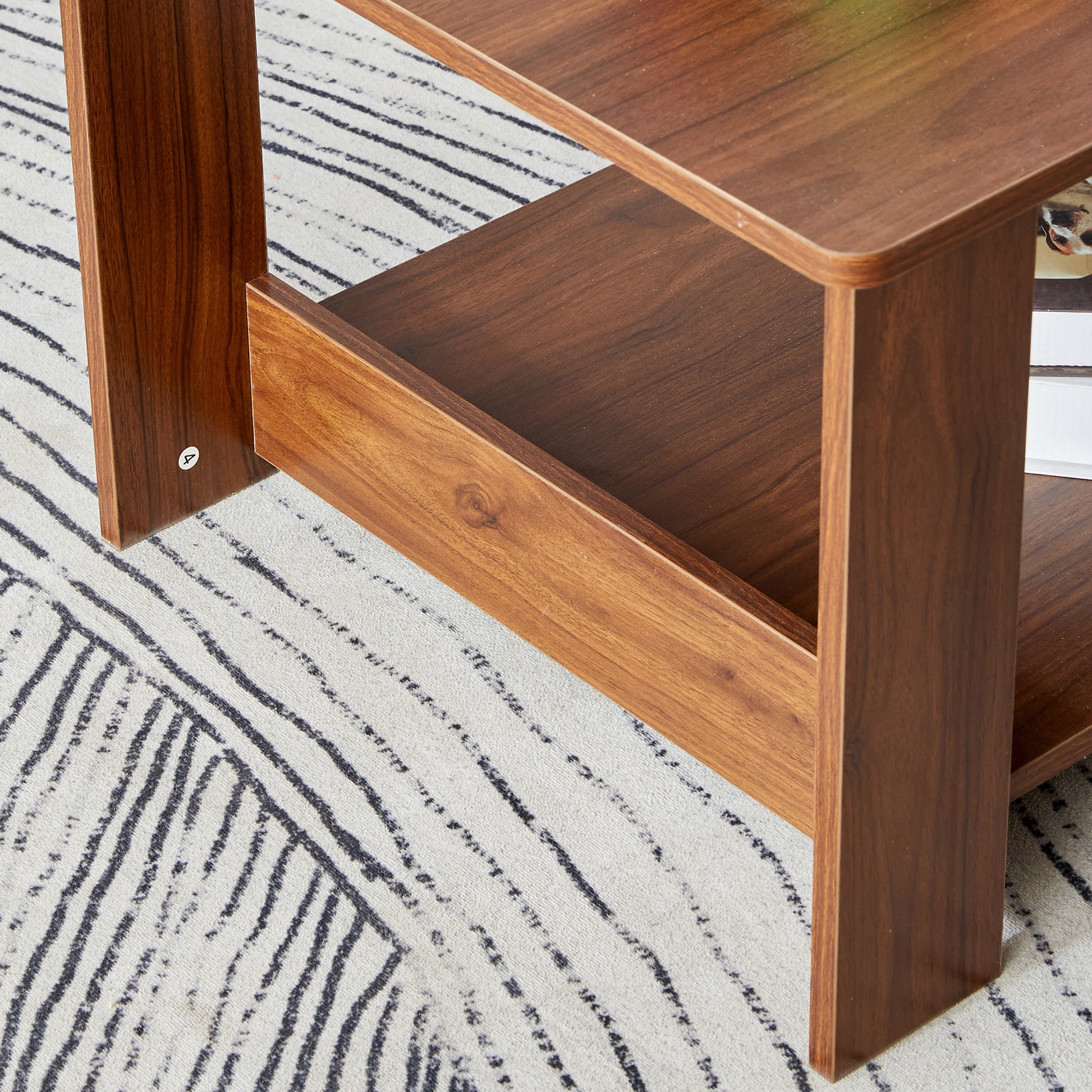 Modern And Practical Walnut Textured Coffee Tablestea Tables. The Double Layered Coffee Table Is Made Of Mdf Material. Suitable For Living Room 43.3"*21.6"*16.5" Ct 16 Walnut Mdf