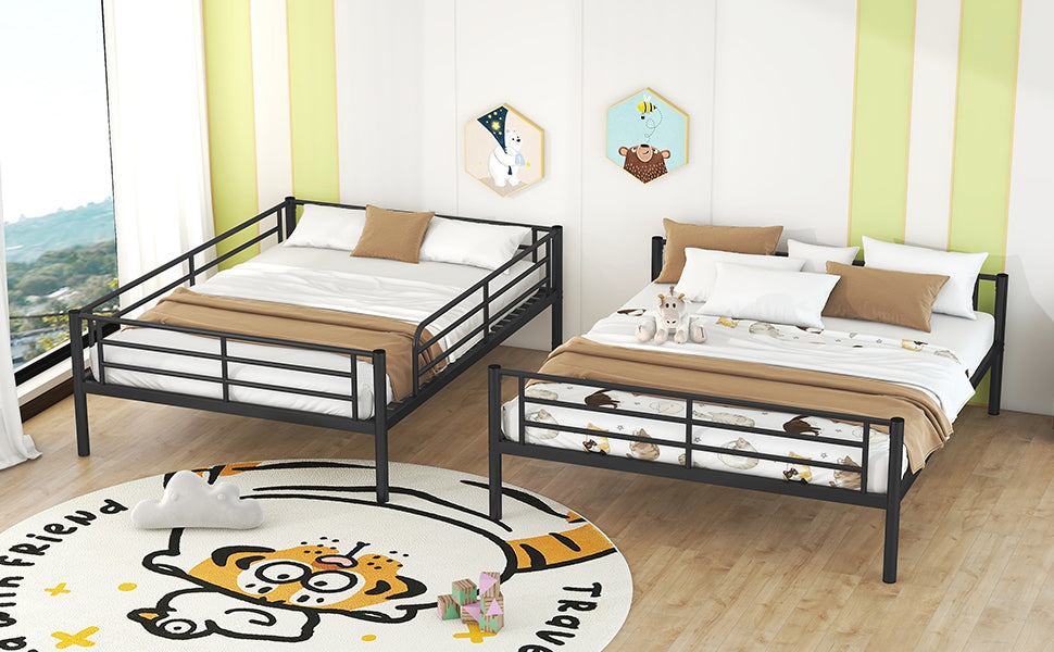 Full Xl Over Queen Metal Bunk Bed, Black Black Iron