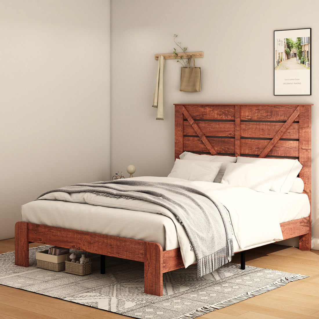 Queen Bed Frame Headboardwood Platform Bed Framenoise Free,No Box Spring Needed And Easy Assembly Tool,Large Under Bed Storage, Vintage Brown Box Spring Not Required Queen Dark Brown Bedroom Bed Frame Metal & Wood