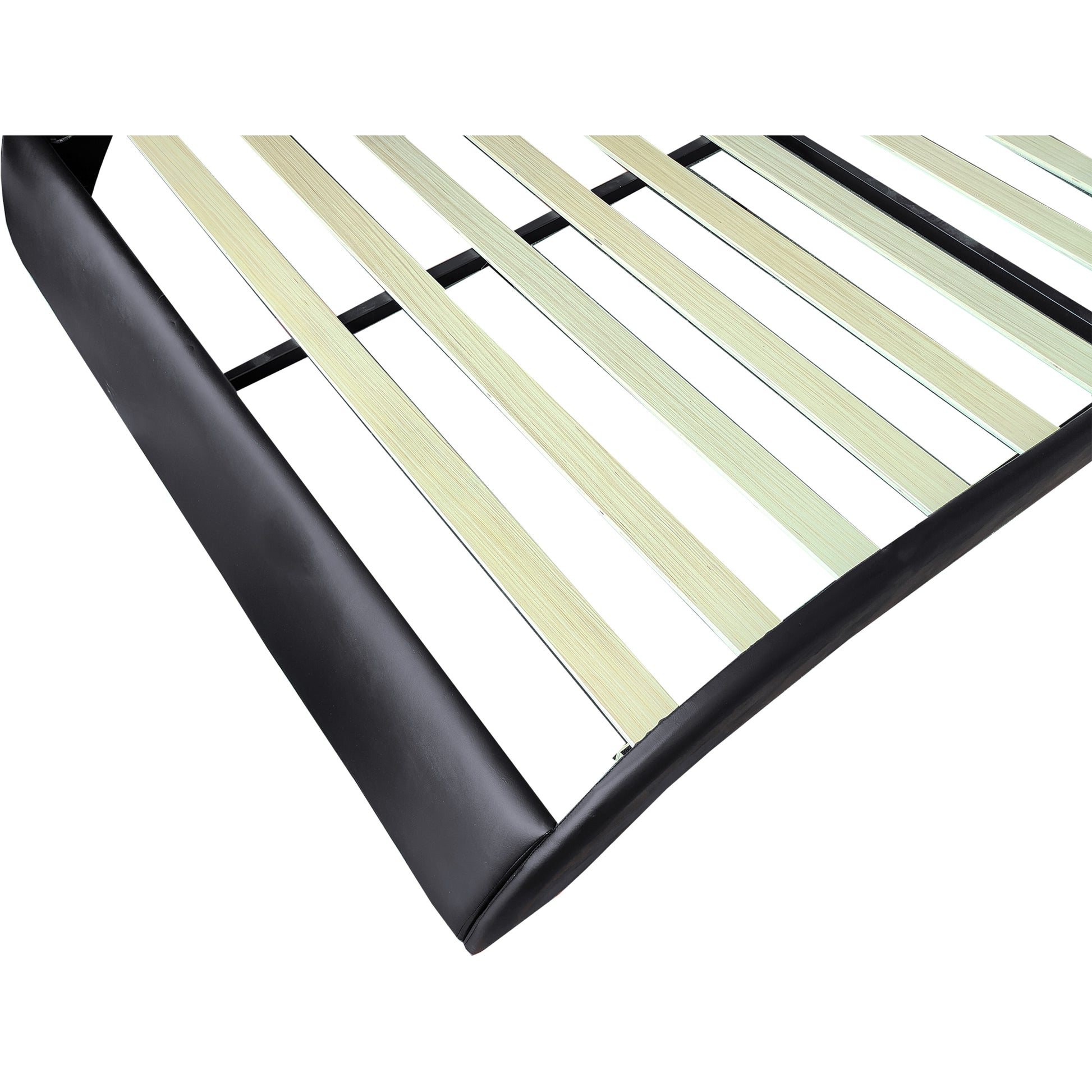 Faux Leather Upholstered Platform Bed Frame With Led Lighting, Bluetooth Connection To Play Music Control, Backrest Vibration Massage, Curve Design, Wood Slat Support, One Carton Package, Queen Queen Black Mdf