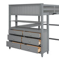 Full Size Loft Bed With Drawers And Desk, Wooden Loft Bed With Shelves Gray Old Sku:Lt001529Aae Gray Solid Wood