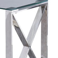 22 Inch Metal X Frame Glass Top Side Table, Silver Silver Metal