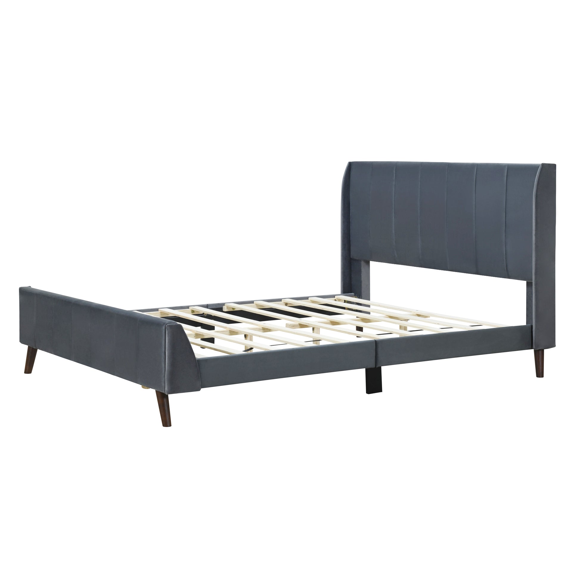 Queen Size Upholstered Platform Bed, Velvet, Gray Gray Upholstered