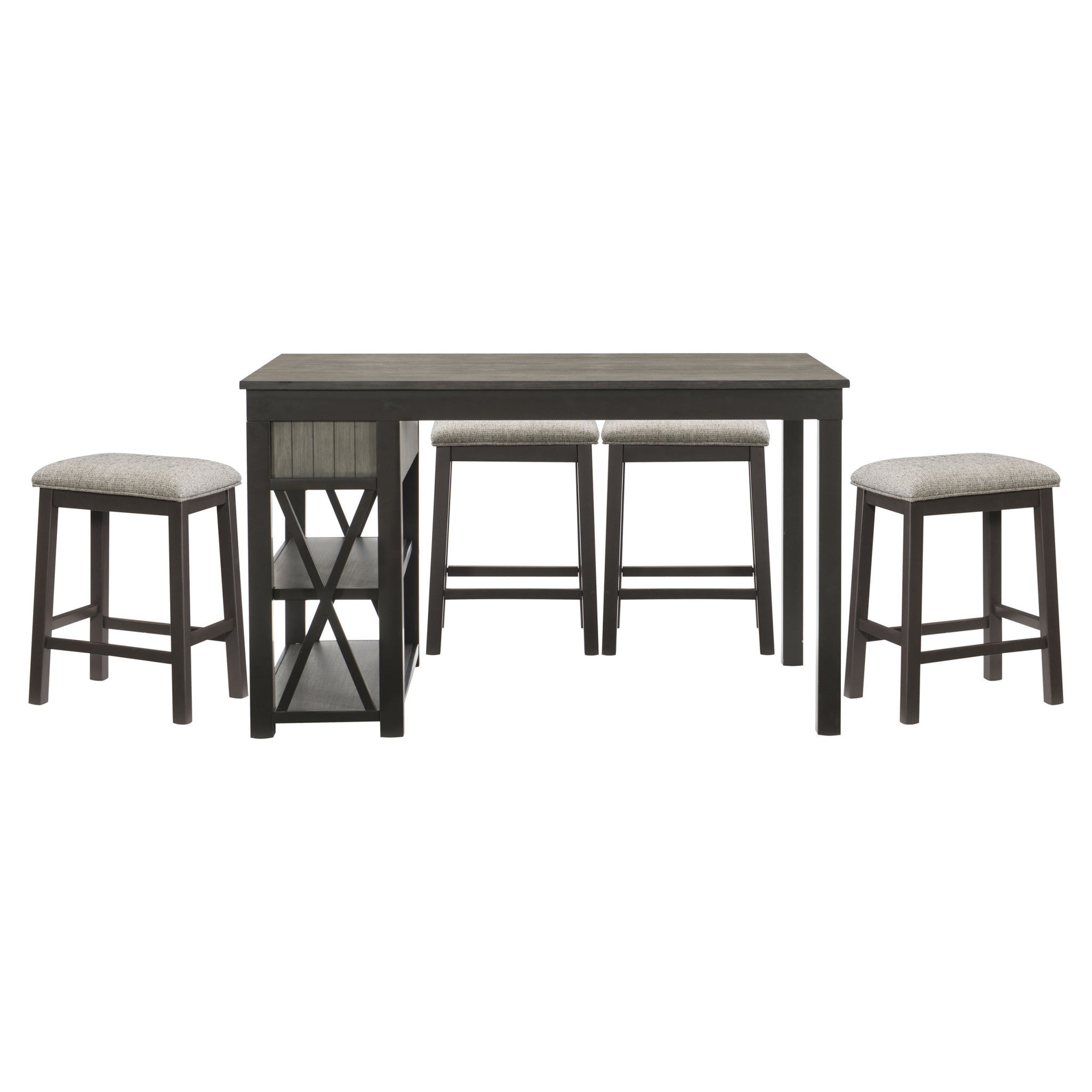 Casual Style Counter Height Dining 5Pc Set Gray Finish Multifunctional Table With 4X Stools Upholstered Cushion Seat Drawers Shelves Table Dining Kitchen Set Gray Seats 4 Dining Room Casual,Industrial Rectangular Dining Table With Chair Wood