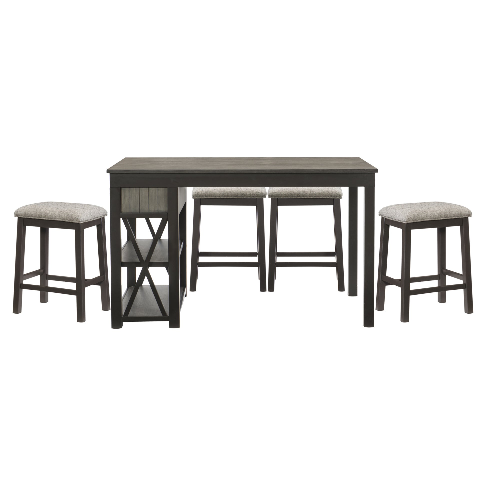Casual Style Counter Height Dining 5Pc Set Gray Finish Multifunctional Table With 4X Stools Upholstered Cushion Seat Drawers Shelves Table Dining Kitchen Set Gray Seats 4 Dining Room Casual,Industrial Rectangular Dining Table With Chair Wood