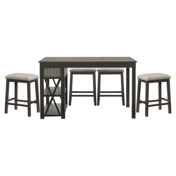 Casual Style Counter Height Dining 5Pc Set Gray Finish Multifunctional Table With 4X Stools Upholstered Cushion Seat Drawers Shelves Table Dining Kitchen Set Gray Seats 4 Dining Room Casual,Industrial Rectangular Dining Table With Chair Wood