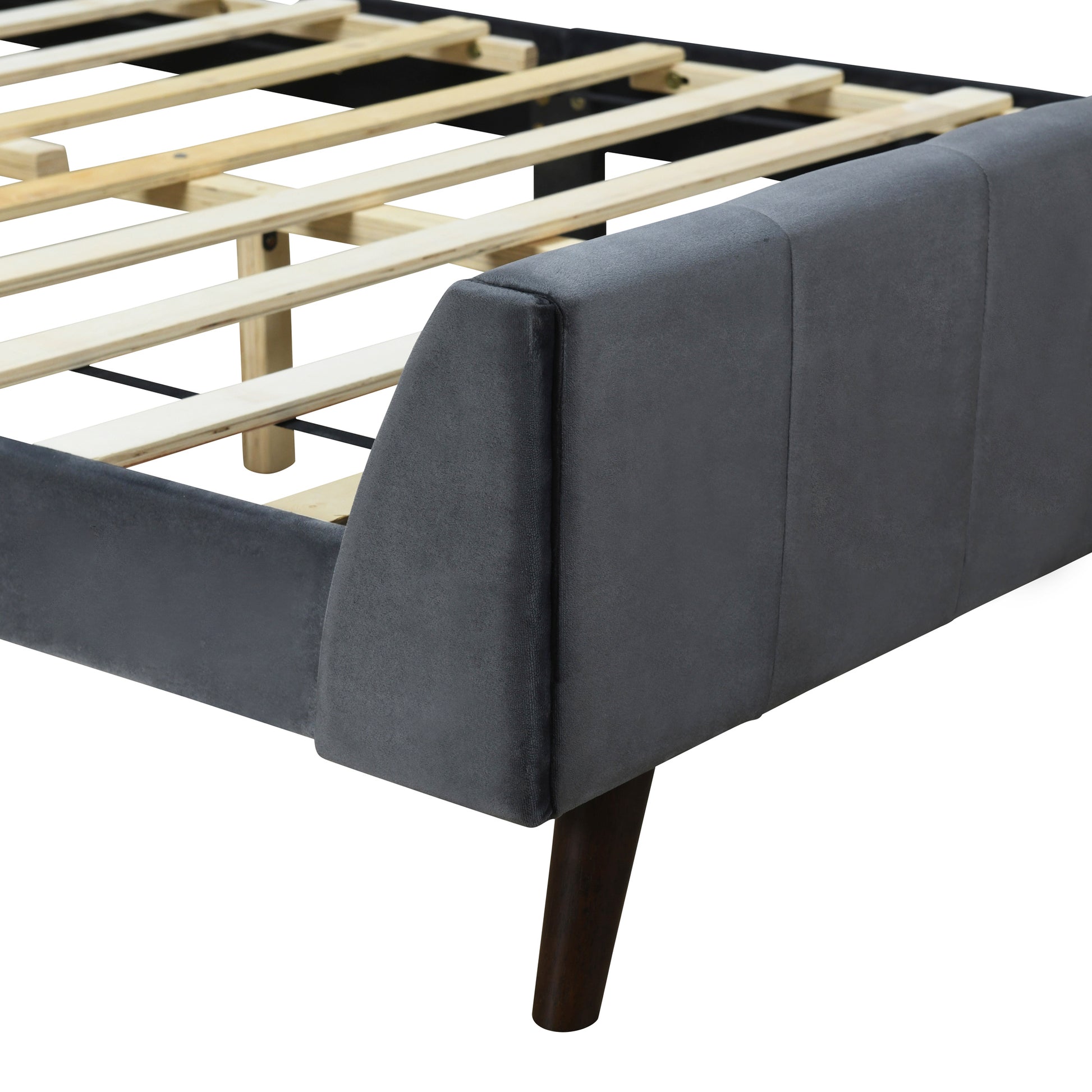 Full Size Upholstered Platform Bed, Velvet, Gray Gray Upholstered