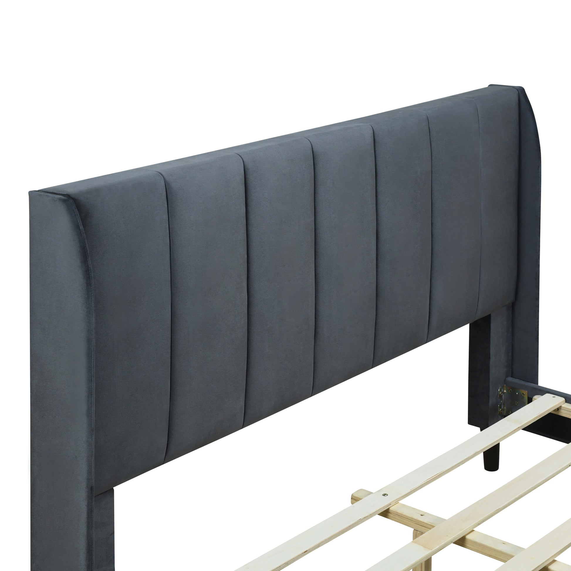 Queen Size Upholstered Platform Bed, Velvet, Gray Gray Upholstered