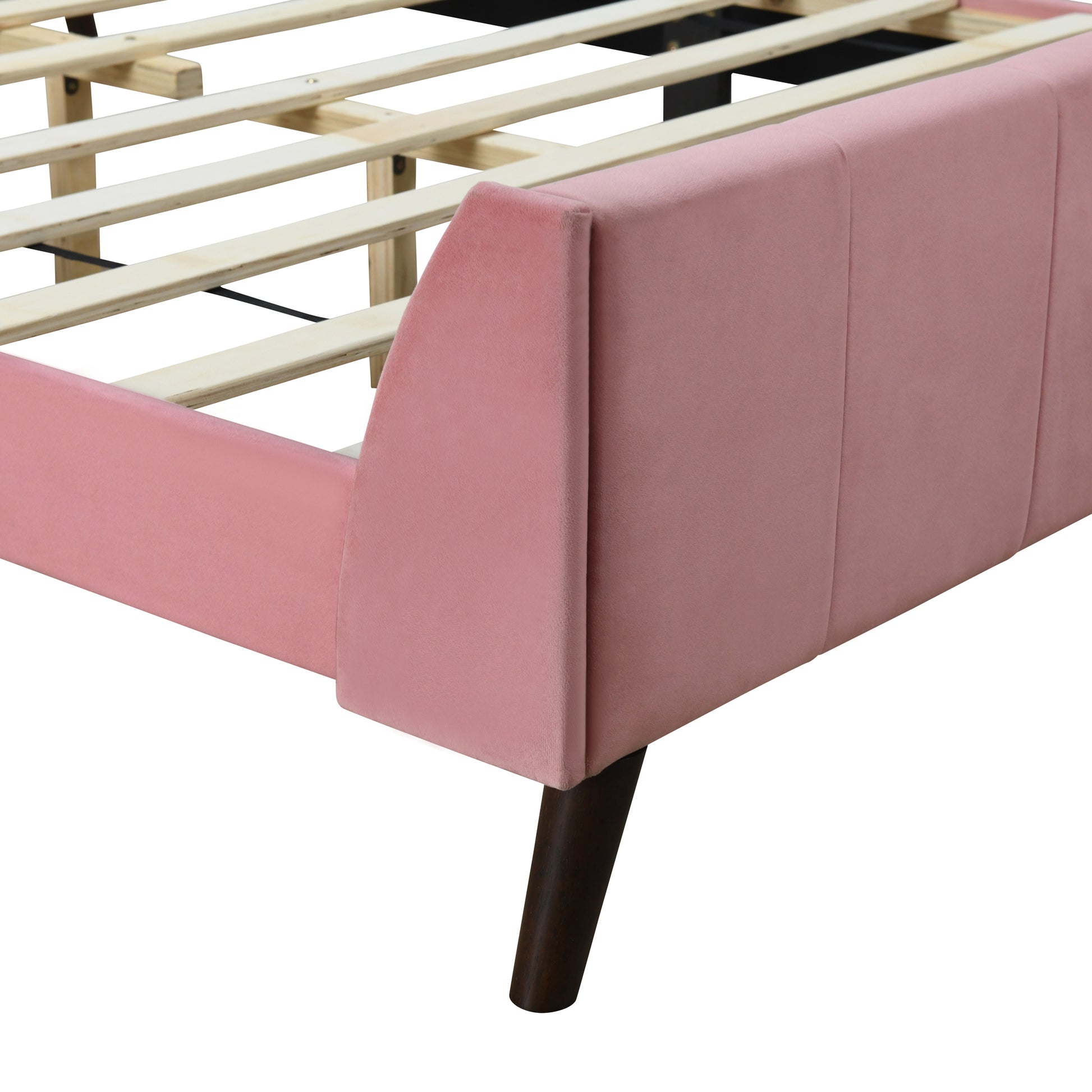 Queen Size Upholstered Platform Bed, Velvet, Pink Pink Upholstered