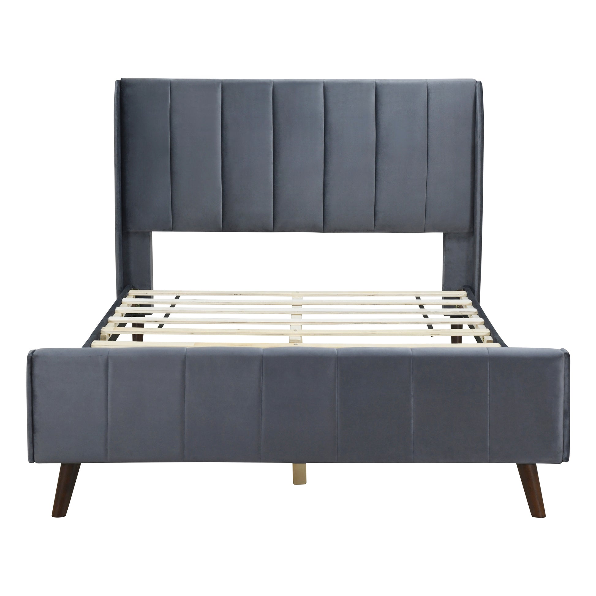 Full Size Upholstered Platform Bed, Velvet, Gray Gray Upholstered