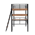Metal Twin Size Loft Bed With Built In Desk, Storage Shelf And Ladder, Black Box Spring Not Required Black Metal Metal & Wood