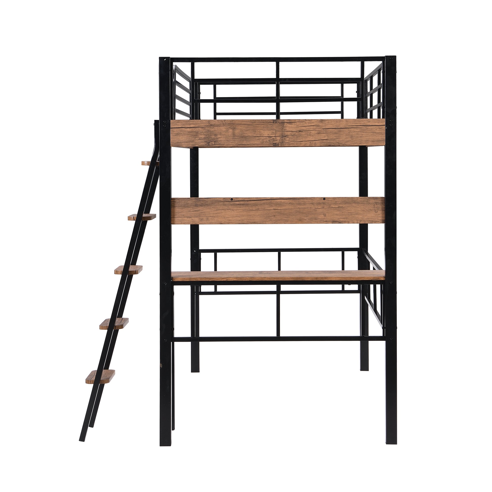 Metal Twin Size Loft Bed With Built In Desk, Storage Shelf And Ladder, Black Box Spring Not Required Black Metal Metal & Wood