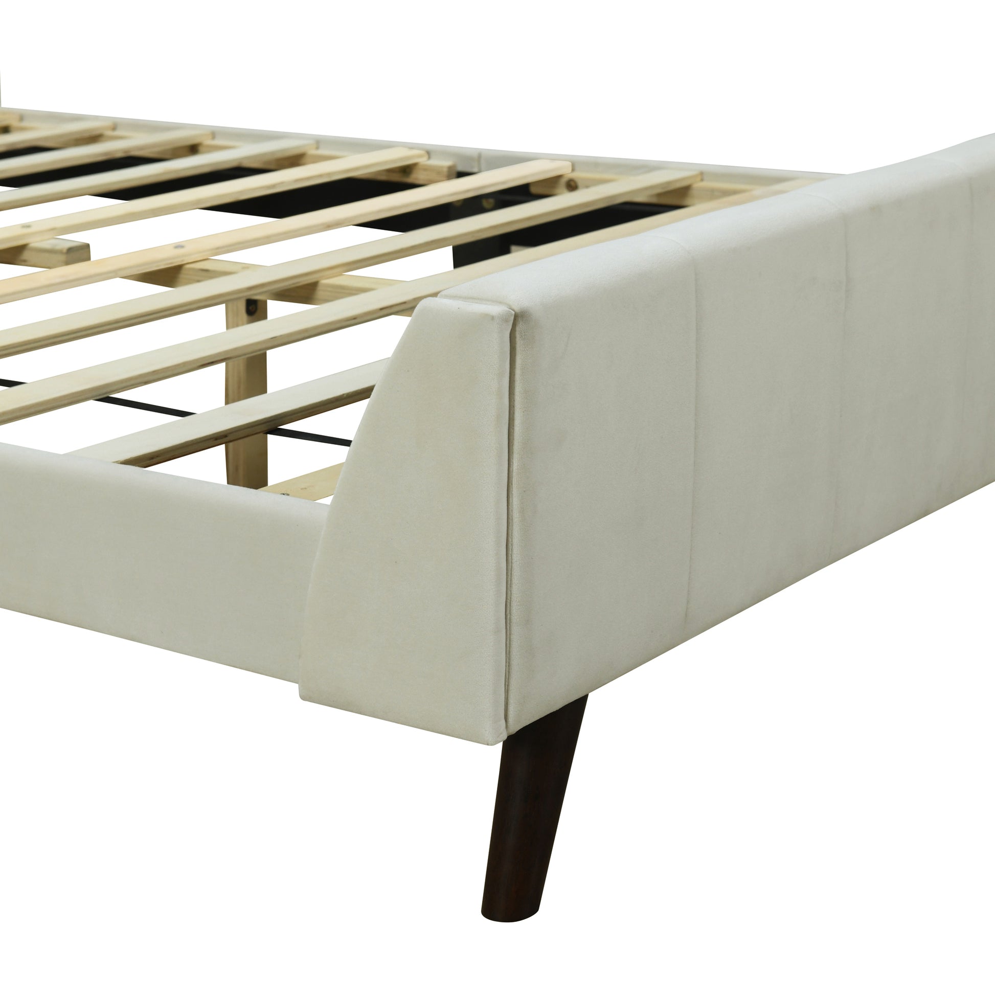 Full Size Upholstered Platform Bed, Velvet, Beige Beige Upholstered