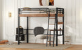 Metal Twin Size Loft Bed With Built In Desk, Storage Shelf And Ladder, Black Box Spring Not Required Black Metal Metal & Wood