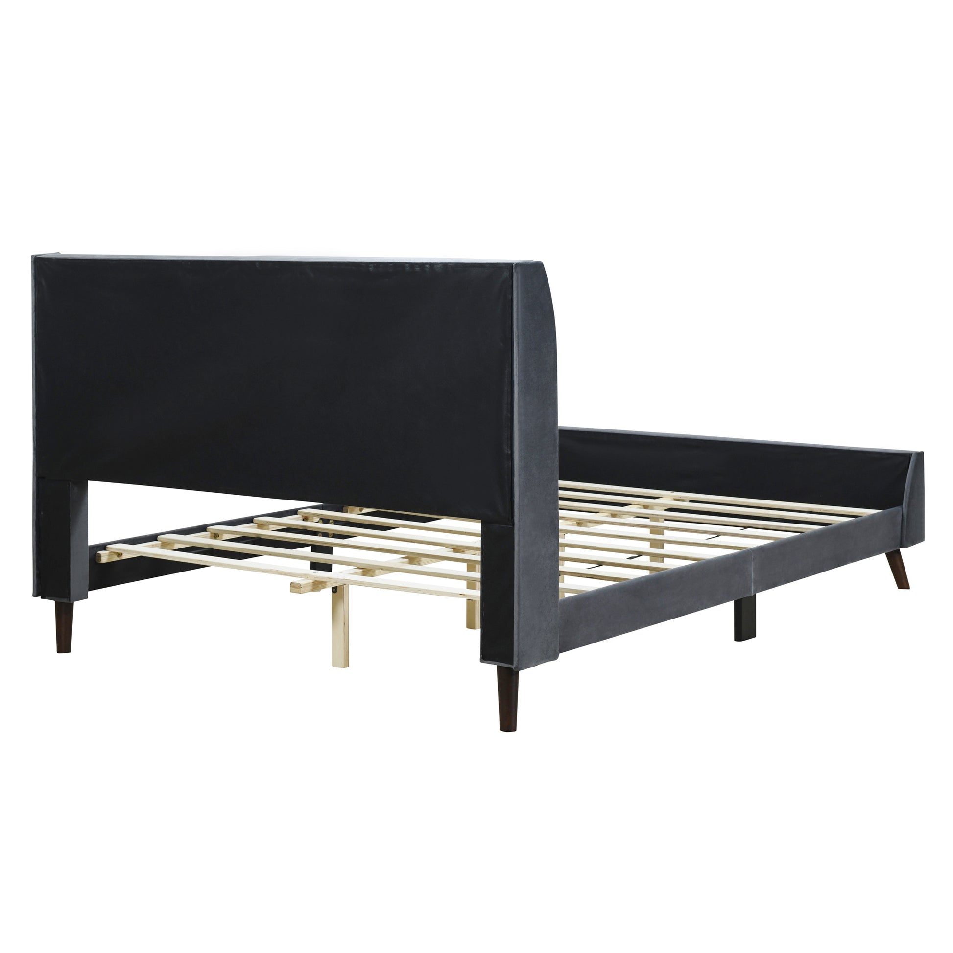 Queen Size Upholstered Platform Bed, Velvet, Gray Gray Upholstered