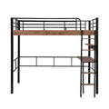 Metal Full Size Loft Bed With Built In Desk, Storage Shelf And Ladder, Black Full Box Spring Not Required Black Metal Metal & Wood