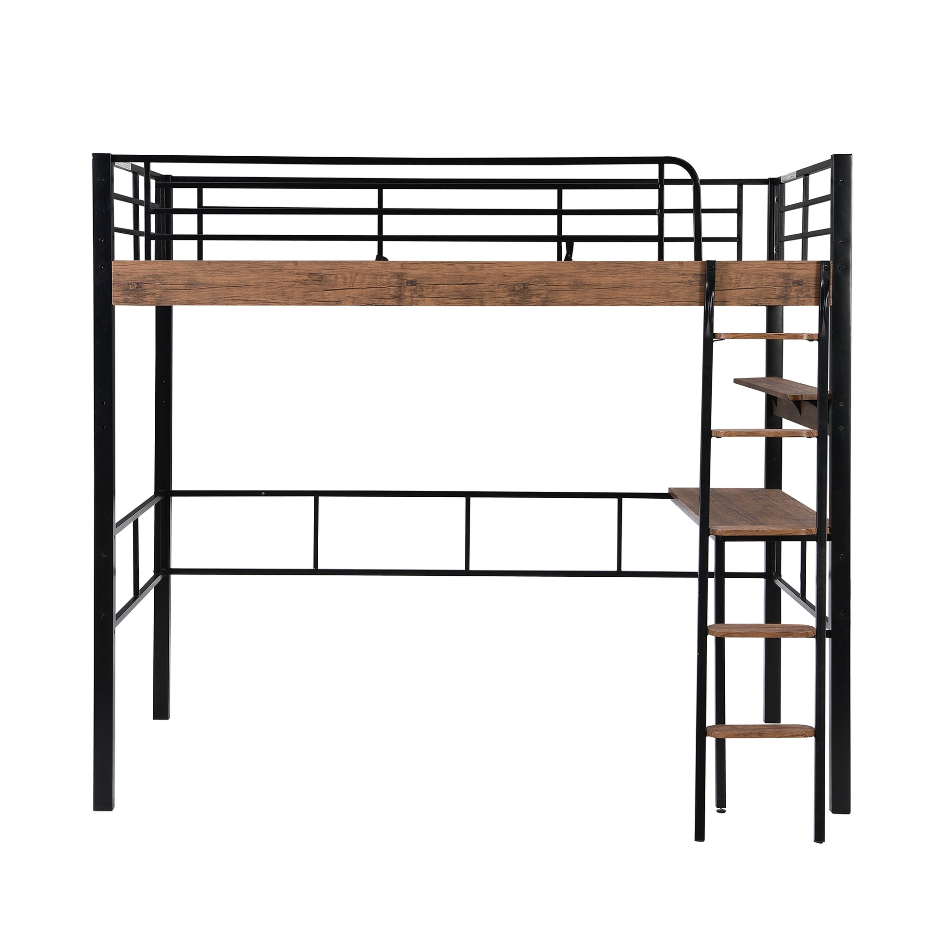 Metal Full Size Loft Bed With Built In Desk, Storage Shelf And Ladder, Black Full Box Spring Not Required Black Metal Metal & Wood