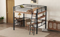 Metal Full Size Loft Bed With Built In Desk, Storage Shelf And Ladder, Black Full Box Spring Not Required Black Metal Metal & Wood