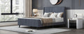 Full Size Upholstered Platform Bed, Velvet, Gray Gray Upholstered