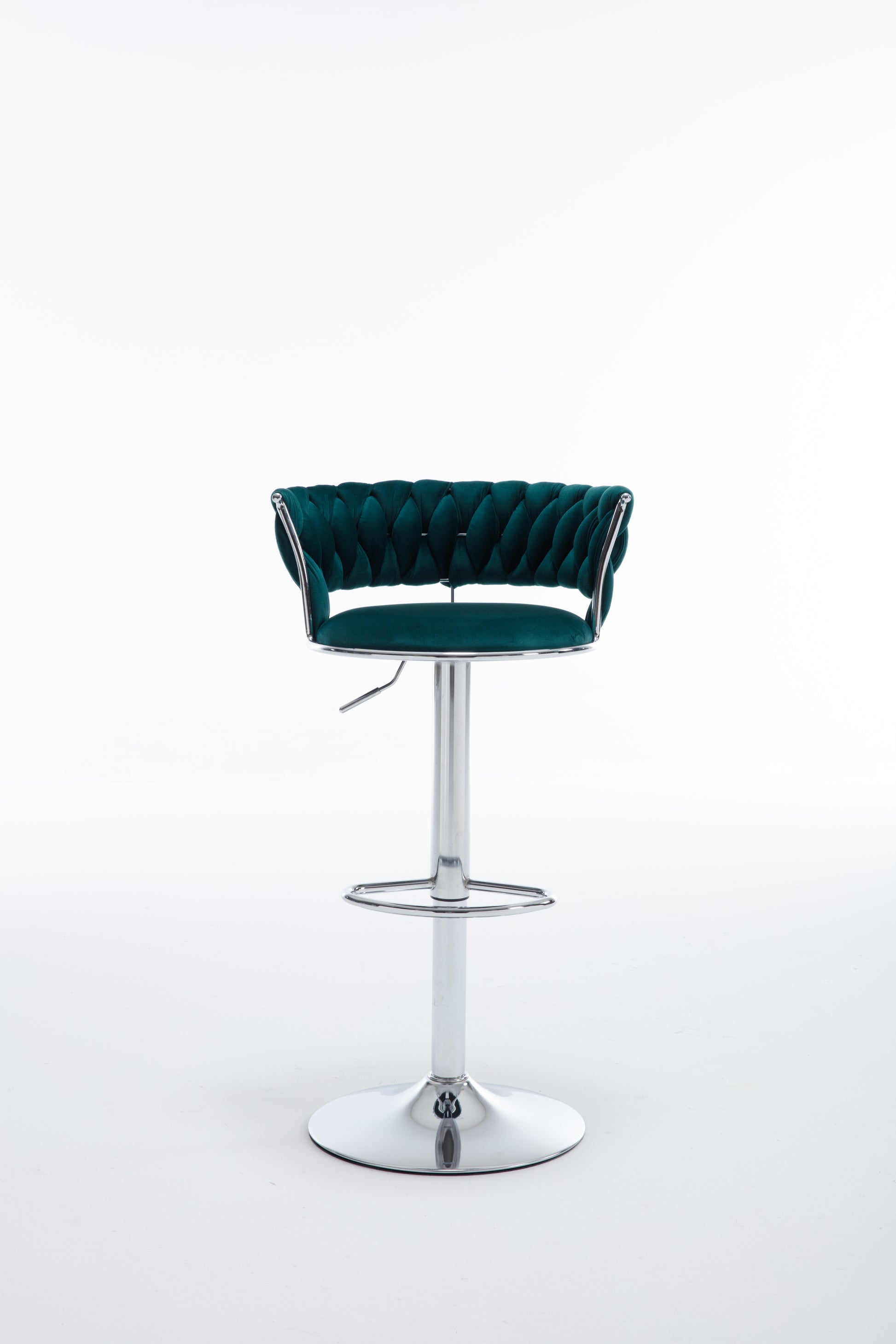 Set Of 2 Bar Stools,With Chrome Footrest And Base Swivel Height Adjustable Mechanical Lifting Velvet Bar Stool Green Black Foam Fabric