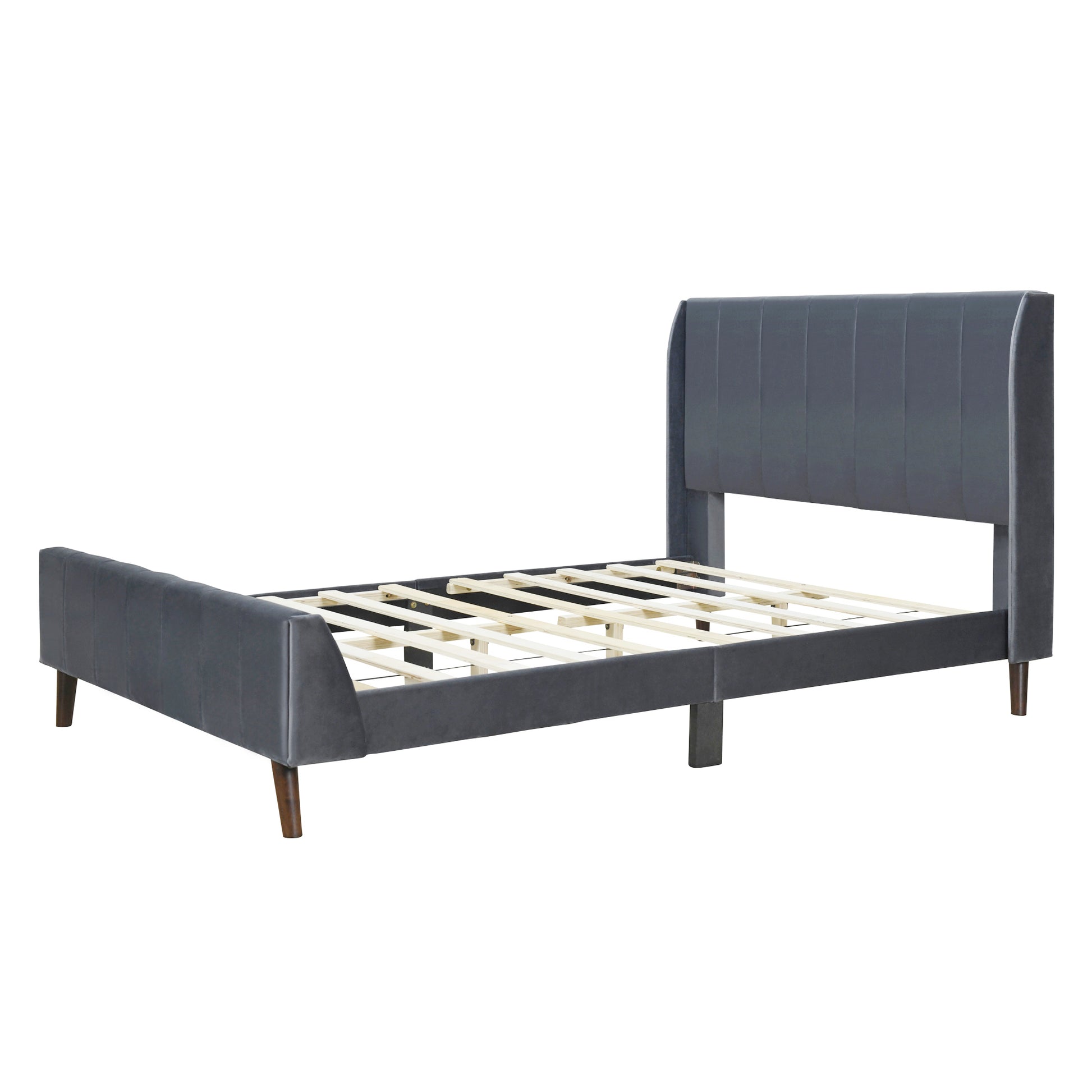 Full Size Upholstered Platform Bed, Velvet, Gray Gray Upholstered