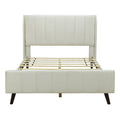 Full Size Upholstered Platform Bed, Velvet, Beige Beige Upholstered