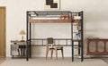 Metal Full Size Loft Bed With Built In Desk, Storage Shelf And Ladder, Black Full Box Spring Not Required Black Metal Metal & Wood