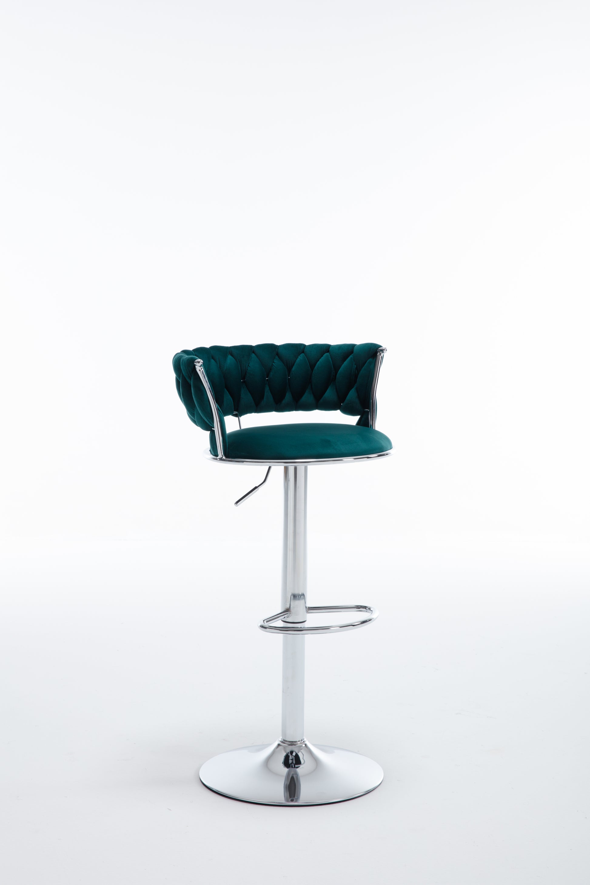 Set Of 2 Bar Stools,With Chrome Footrest And Base Swivel Height Adjustable Mechanical Lifting Velvet Bar Stool Green Black Foam Fabric