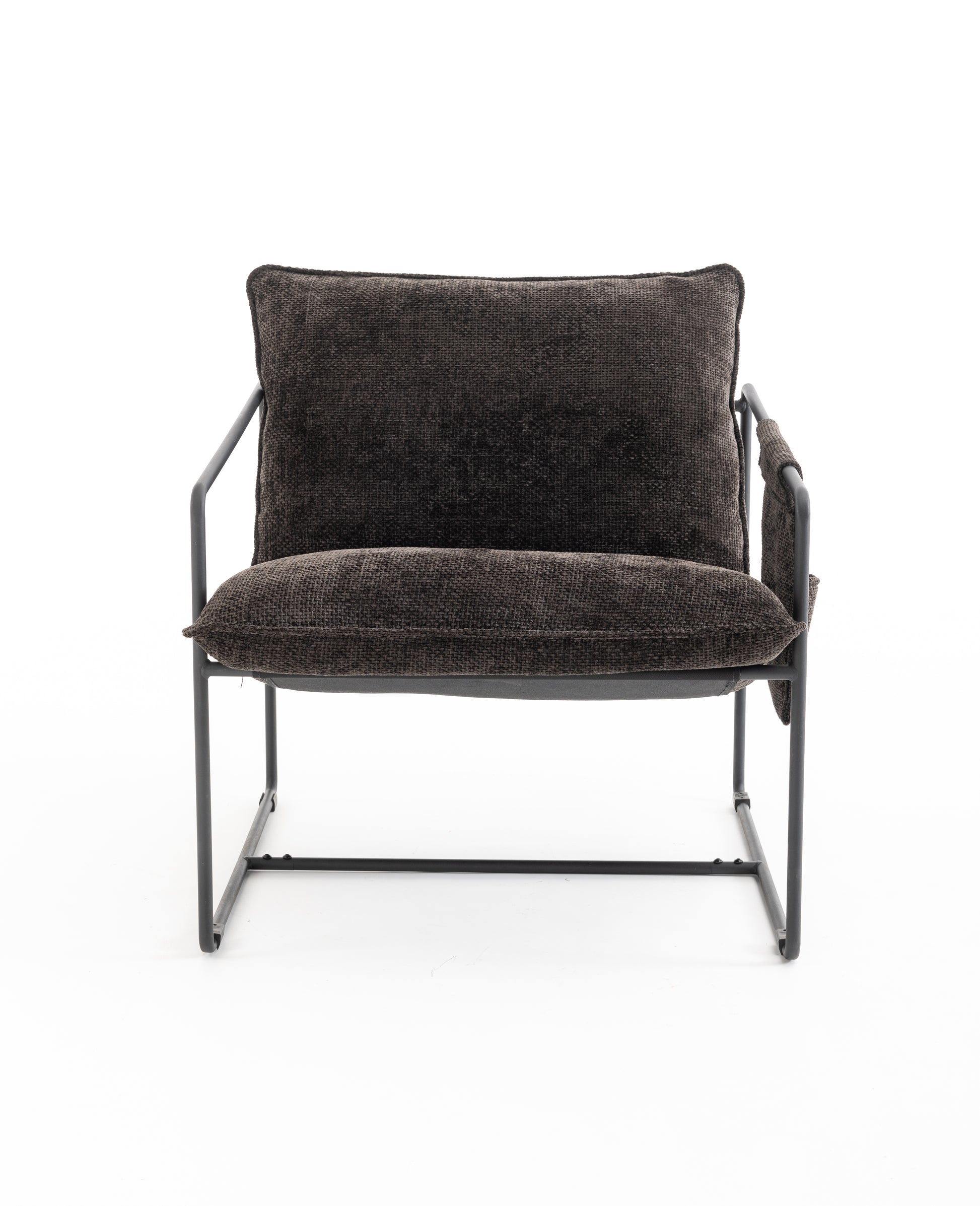 2 Chairs In 1 Box, Upholstered Hanging Armchair With Arm Pocket Metal Frame, Crushed Foam Cushions And Skin Friendly Braid For Living Room And Bedroom. Dark Gray Dark Grey Metal