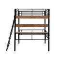 Metal Full Size Loft Bed With Built In Desk, Storage Shelf And Ladder, Black Full Box Spring Not Required Black Metal Metal & Wood