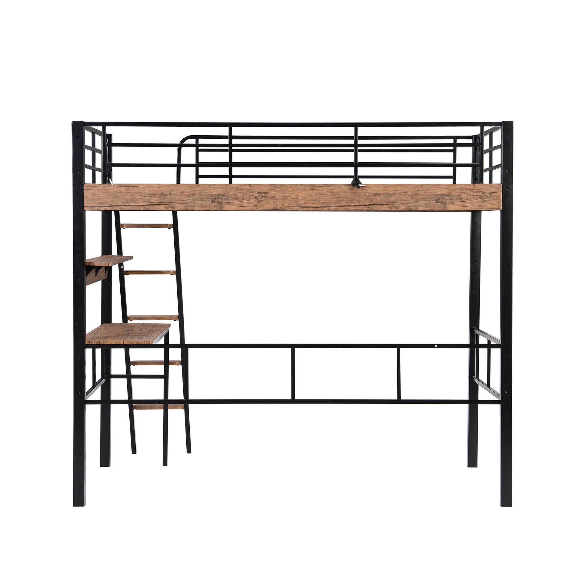 Metal Twin Size Loft Bed With Built In Desk, Storage Shelf And Ladder, Black Box Spring Not Required Black Metal Metal & Wood