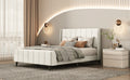 Full Size Upholstered Platform Bed, Velvet, Beige Beige Upholstered