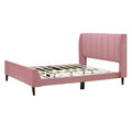 Queen Size Upholstered Platform Bed, Velvet, Pink Pink Upholstered