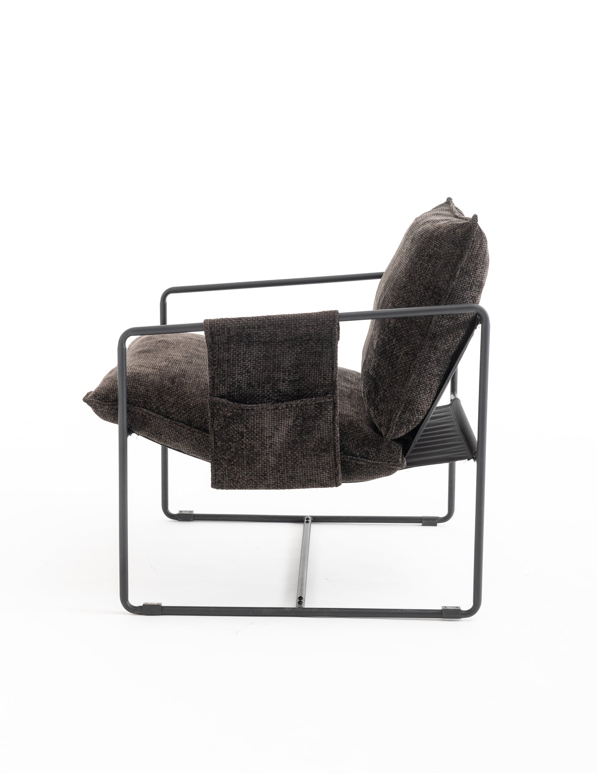 2 Chairs In 1 Box, Upholstered Hanging Armchair With Arm Pocket Metal Frame, Crushed Foam Cushions And Skin Friendly Braid For Living Room And Bedroom. Dark Gray Dark Grey Metal