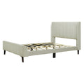 Full Size Upholstered Platform Bed, Velvet, Beige Beige Upholstered