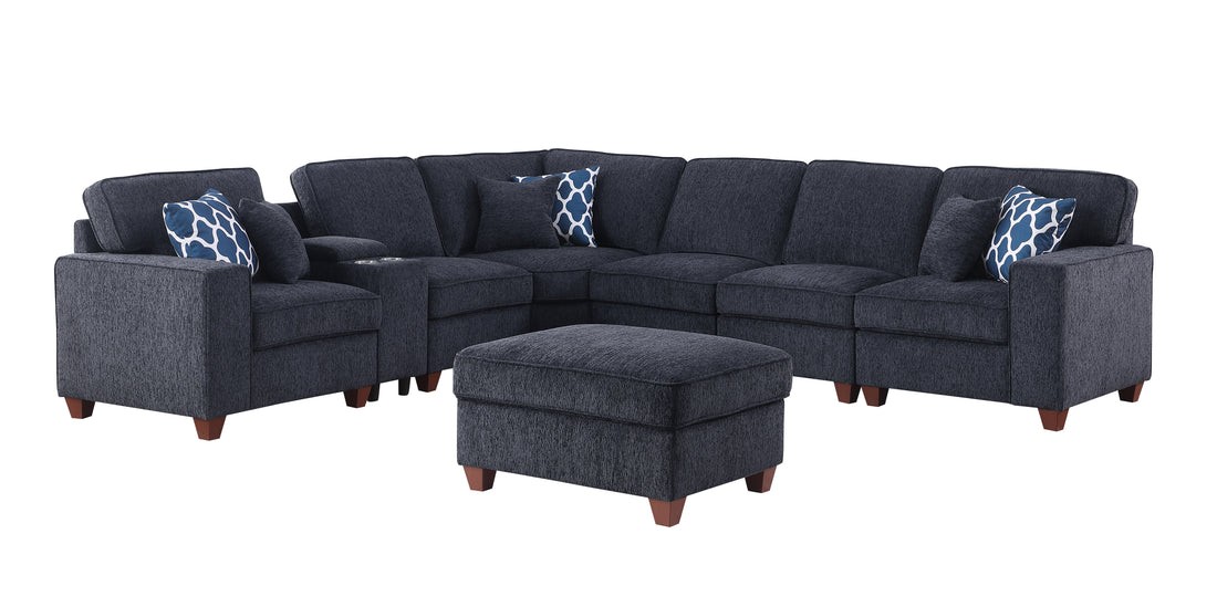Gina Sectional Sofa With Ottoman Black Foam Chenille