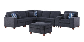 Gina Sectional Sofa With Ottoman Black Foam Chenille