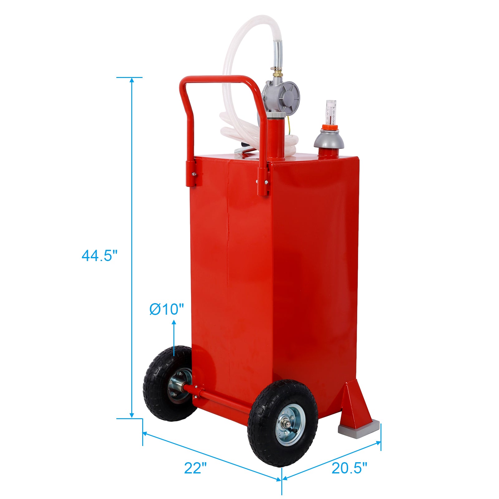 30 Gallon Gas Caddy With Wheels, Fuel Transfer Tank Gasoline Diesel Can Reversible Rotary Hand Siphon Pump, Fuel Storage Tank For Automobiles Atv Car Mowers Tractors Boat Motorcycle Red Red Metal