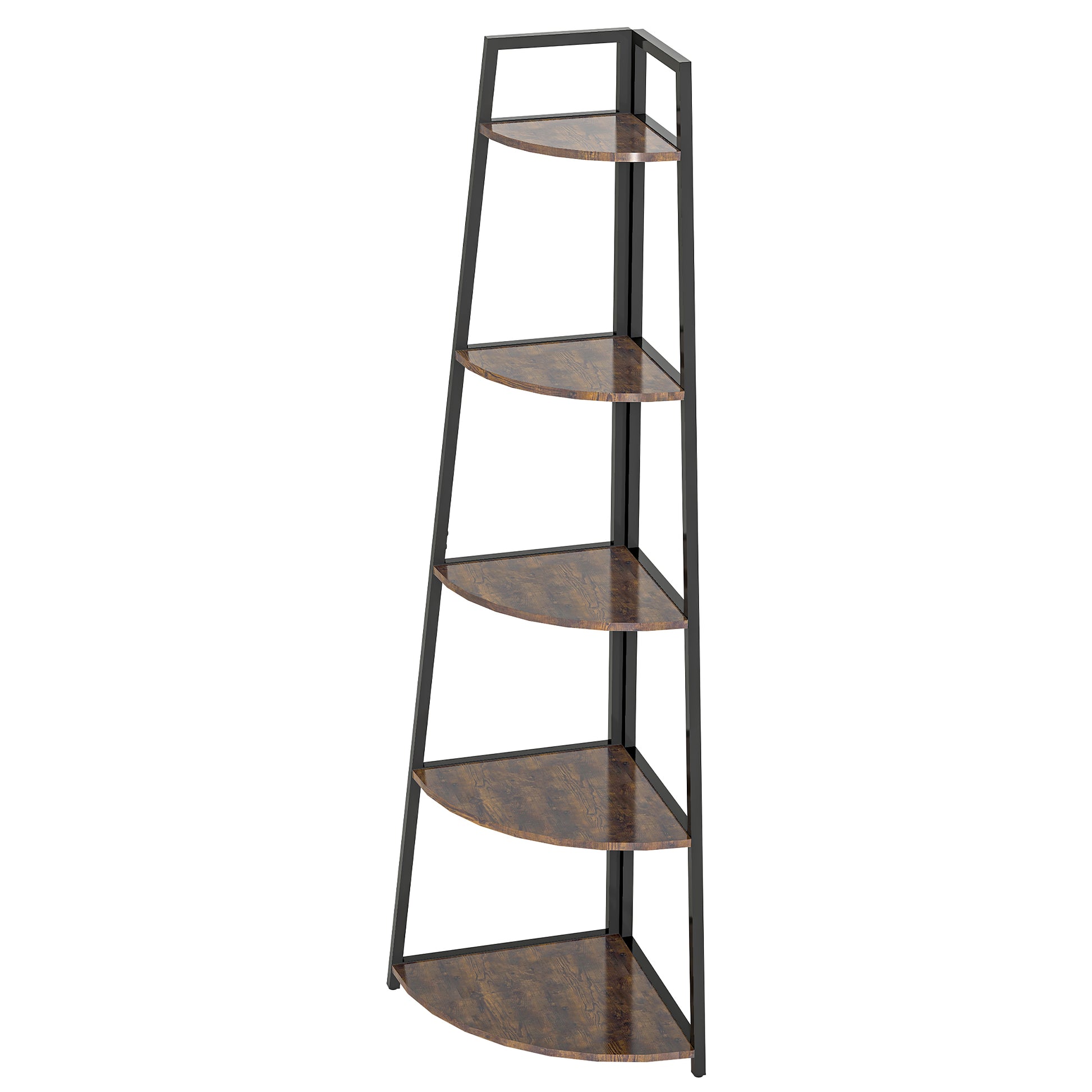 Corner Shelf, 5 Tier Corner Bookshelf, 70" Tall Display Organizer Storage Stand, Multipurpose Shelving Unit Ladder Shelf For Living Room, Home Office, Small Space, Rustic Brown Brown Mdf Steel