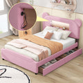 Full Size Upholstered Storage Platform Bed With Cartoon Ears Headboard, Led And Usb, Pink Box Spring Not Required Full Pink Wood Bedroom Bed Frame Upholstered