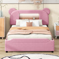 Full Size Upholstered Storage Platform Bed With Cartoon Ears Headboard, Led And Usb, Pink Box Spring Not Required Full Pink Wood Bedroom Bed Frame Upholstered
