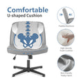 Sweetcrispy Cross Legged Chair,No Wheels Armless Swivel Home Office Chair Gray Pu Abs Rubber Steel Q235