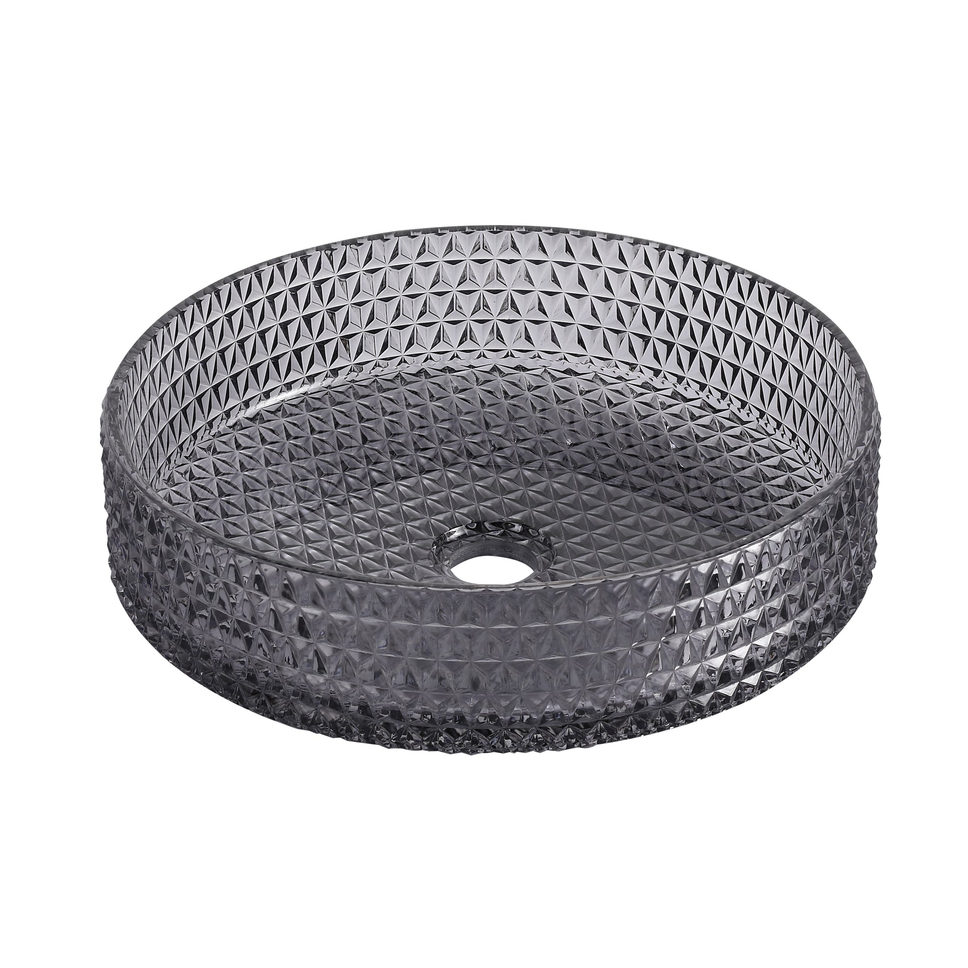 Glass Basin Circular Vessel Bathroom Basin, Bathroom Countertop Basin Transparent Grey Grey Bathroom Modern Glass