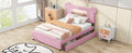 Full Size Upholstered Storage Platform Bed With Cartoon Ears Headboard, Led And Usb, Pink Box Spring Not Required Full Pink Wood Bedroom Bed Frame Upholstered
