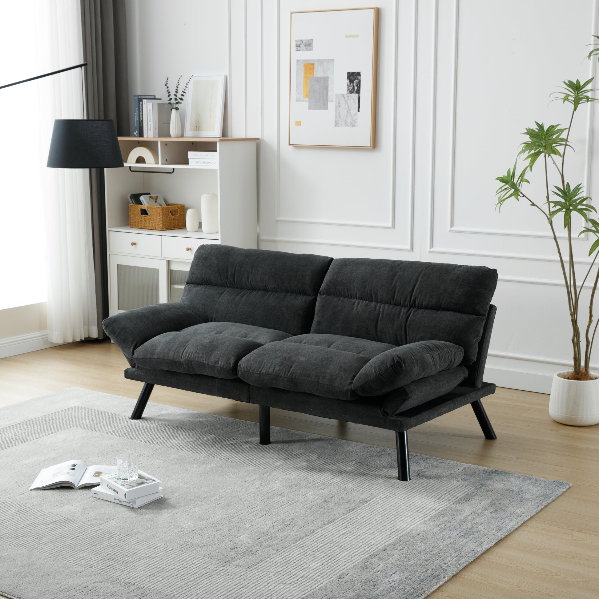 United We Win Furniture,Bedroom Furniture,Living Room Furniture,Sofa With Thick Cushion,Sofa Bed,Sleeper Sofa With Metal Feet. Dark Gray Linen 2 Seat