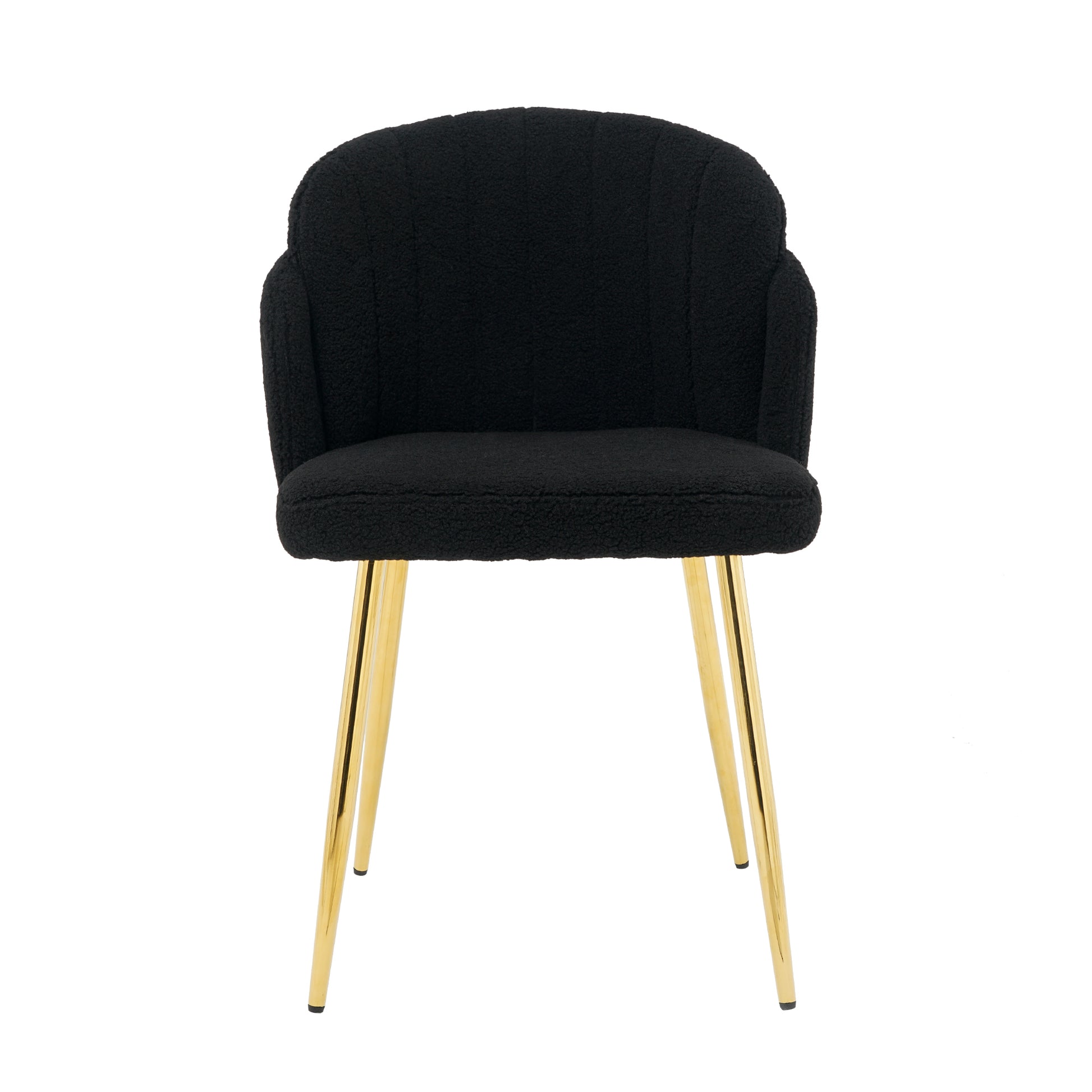 Modern Simple Black Teddy Fleece Dining Chair Fabric Upholstered Chairs Home Bedroom Stool Back Dressing Chair Gold Metal Legs Set Of 2 Black Foam Metal