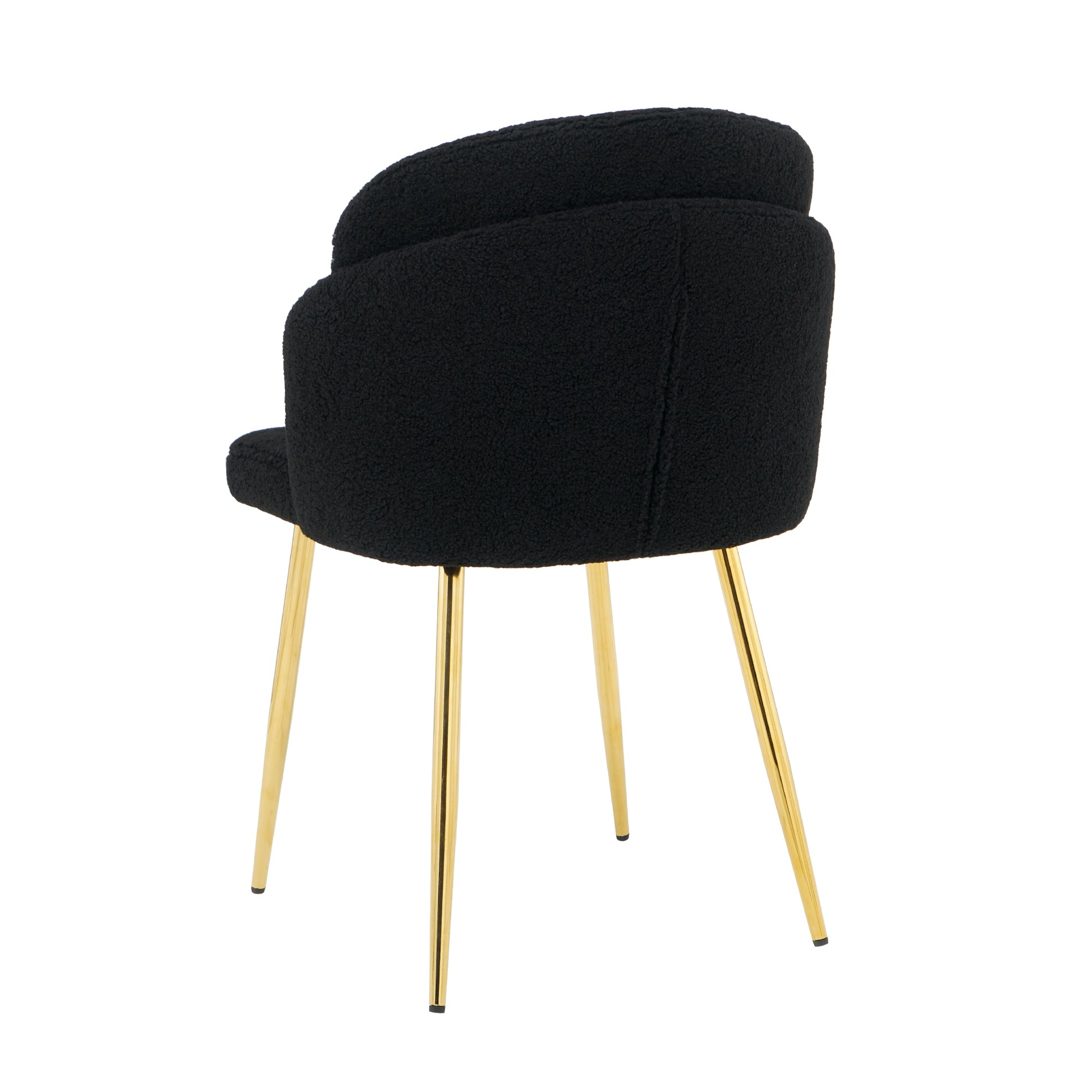 Modern Simple Black Teddy Fleece Dining Chair Fabric Upholstered Chairs Home Bedroom Stool Back Dressing Chair Gold Metal Legs Set Of 2 Black Foam Metal