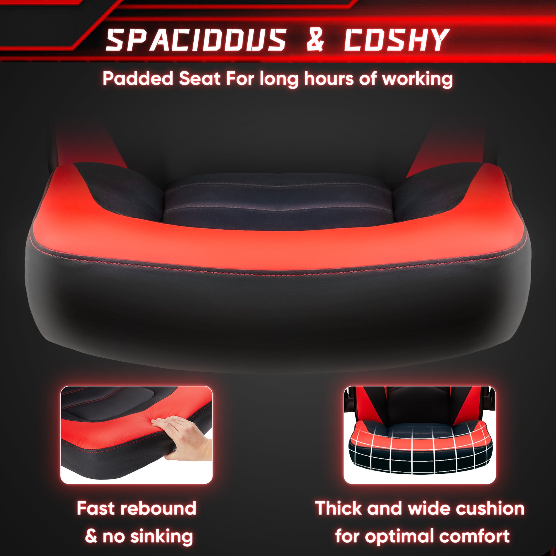 Sweetcrispy Gaming Chair Pu Leather Computer Chair Ergonomic Office Chair With Lumbar Support, Height Adjustable Rolling Desk Chairs With Flip Up Armrests Black Red Pu